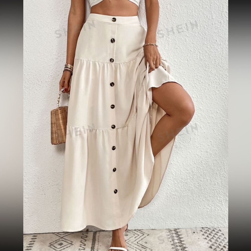 Cream tiered maxi skirt